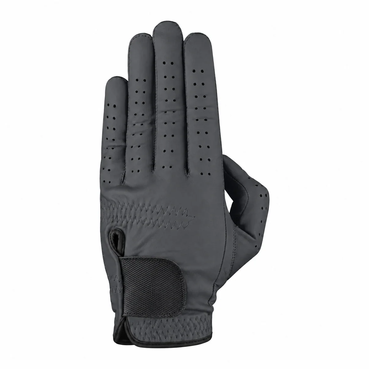 Charcoal synthetic golf glove with a textured blank closure