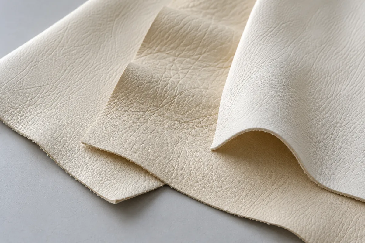 Ivory leather swatches showing subtle grain and fold differences
