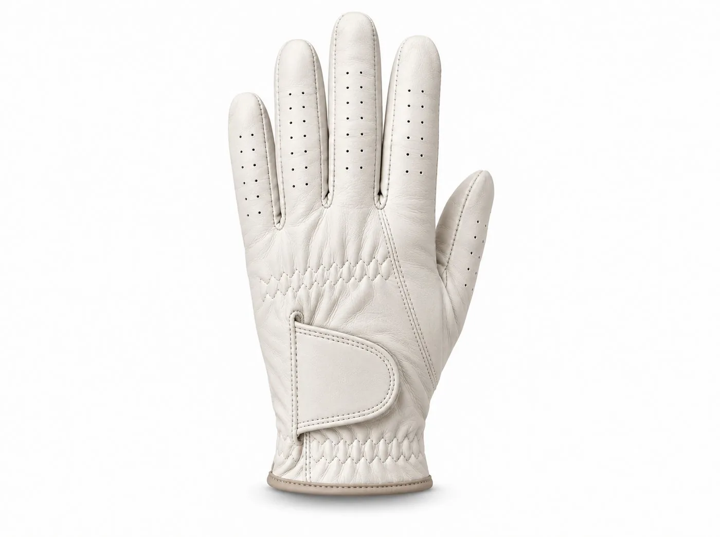 Ivory leather golf glove, back of the hand with wrist closure