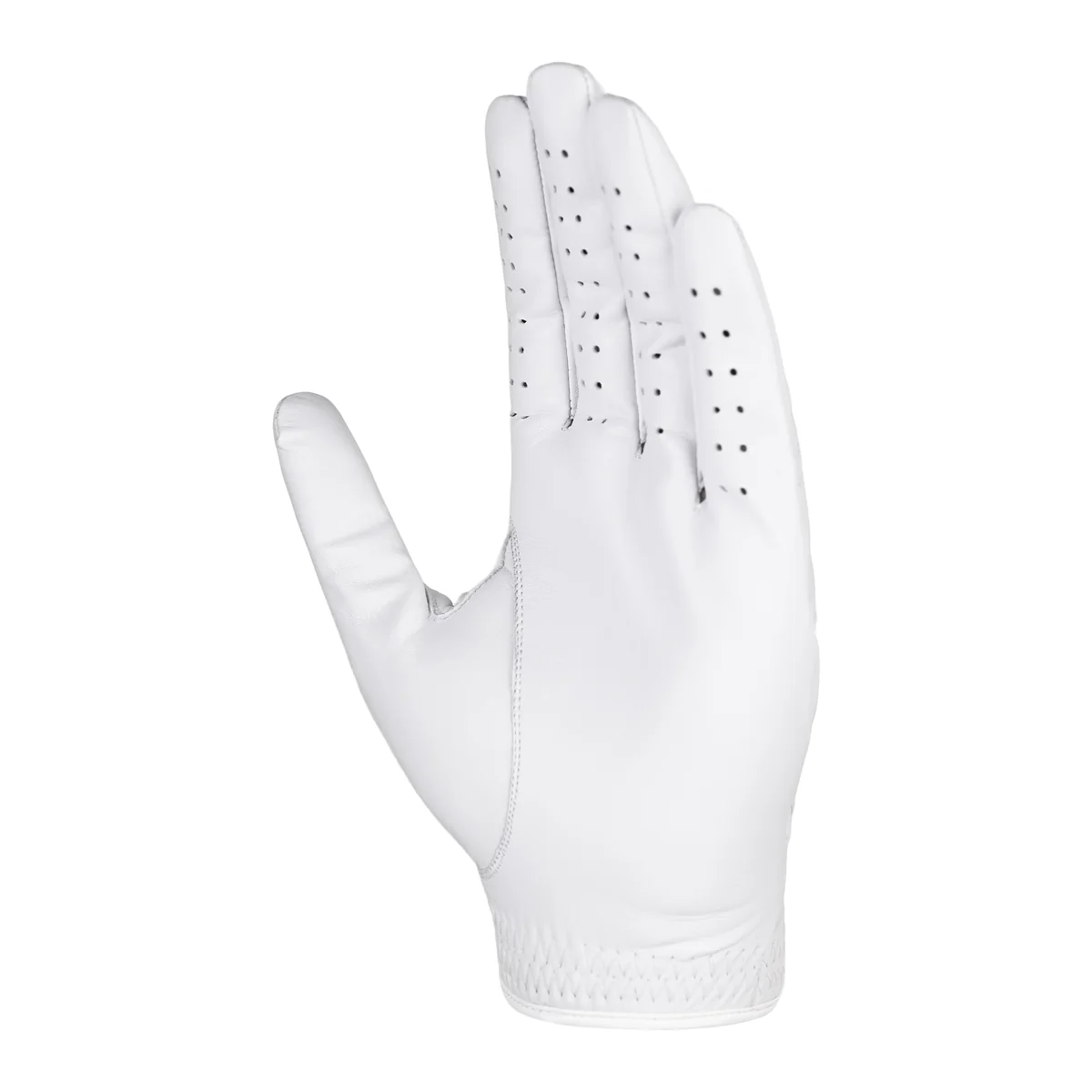 Palm and thumb construction of a white Cabretta golf glove